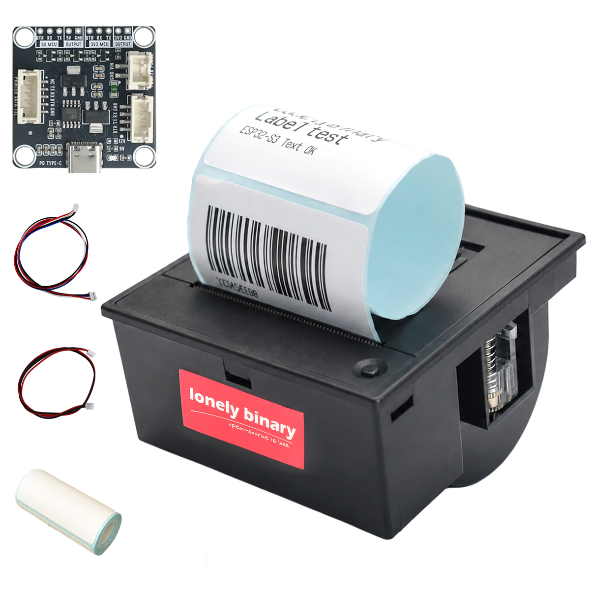 LONELY BINARY 58mm Thermal Label Printer Module Kit, ESP32-S3 TTL Base