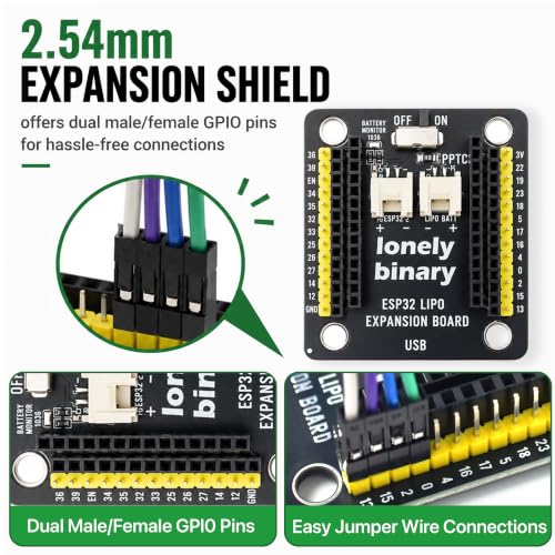 Lonely Binary 3-Pack ESP32 Development Board, LiPo UPS Charger, 3 Shields
