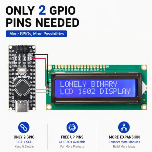 Lonely Binary 3-Pack 1602 LCD Display Module, Built-in I2C, 16x2 Blue
