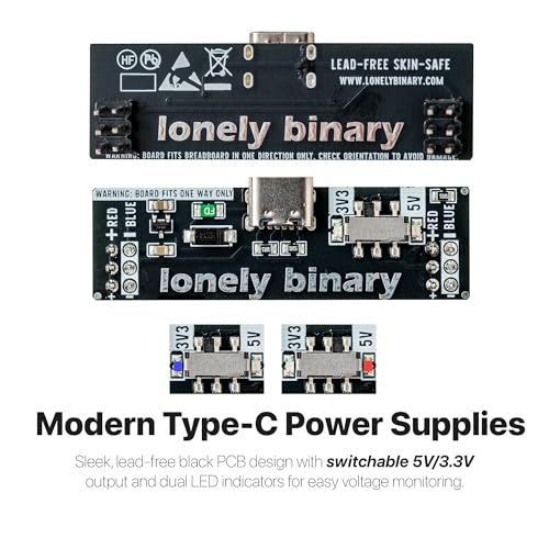 Lonely Binary 3-Pack Breadboard Power Supply 3.3V 5V USB-C Switchable