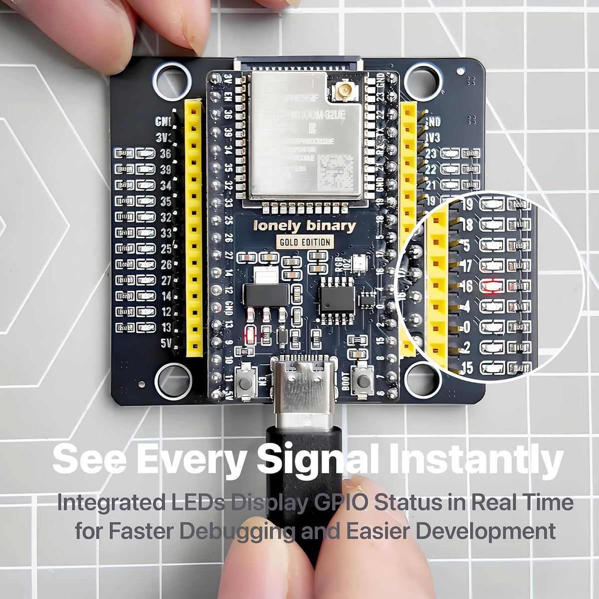 3-Pack ESP32 WROOM-32UE with IPEX Antenna + GPIO LED