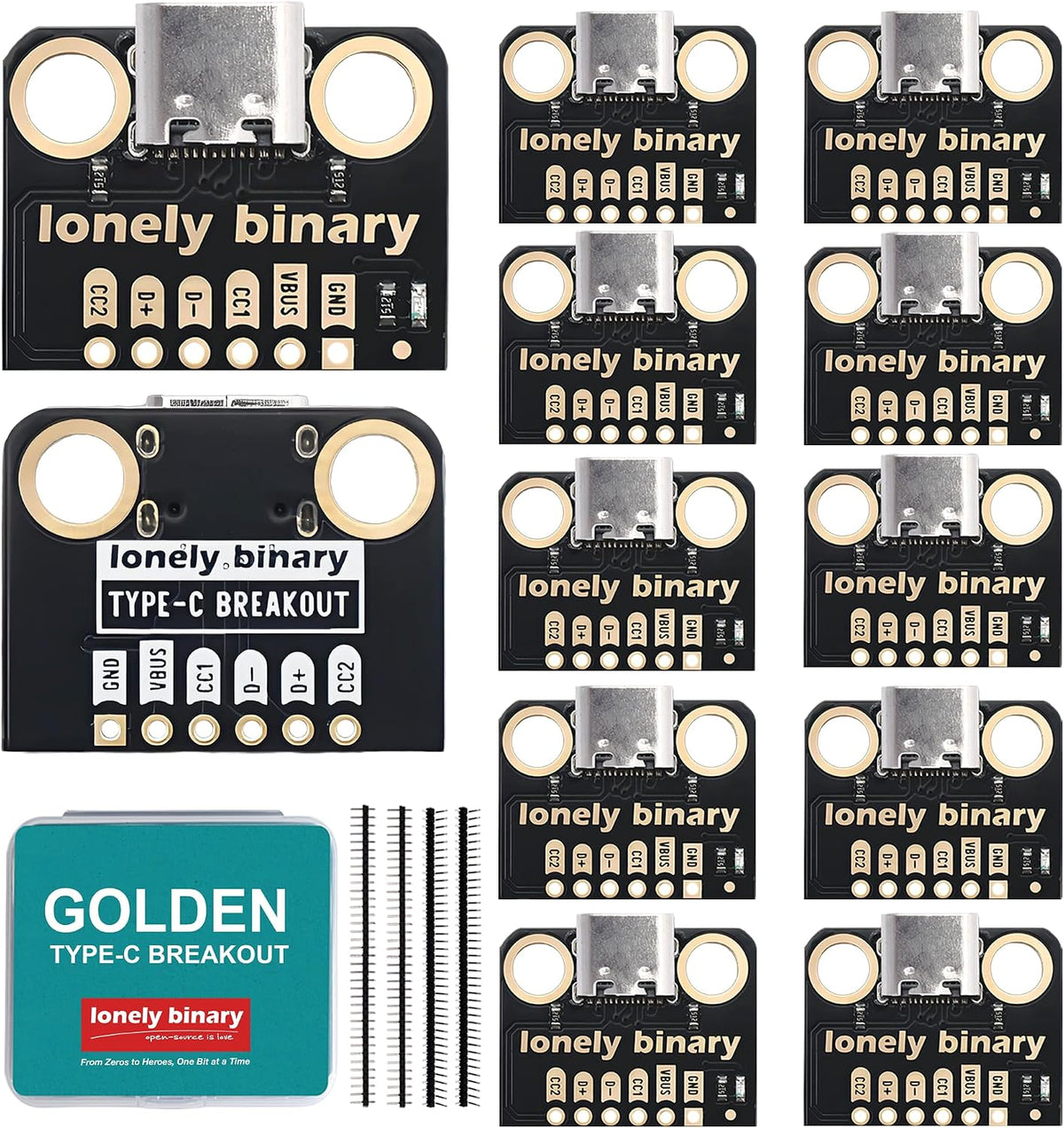 12-Pack USB-C Breakout Board, 5.1K Resistor DIP