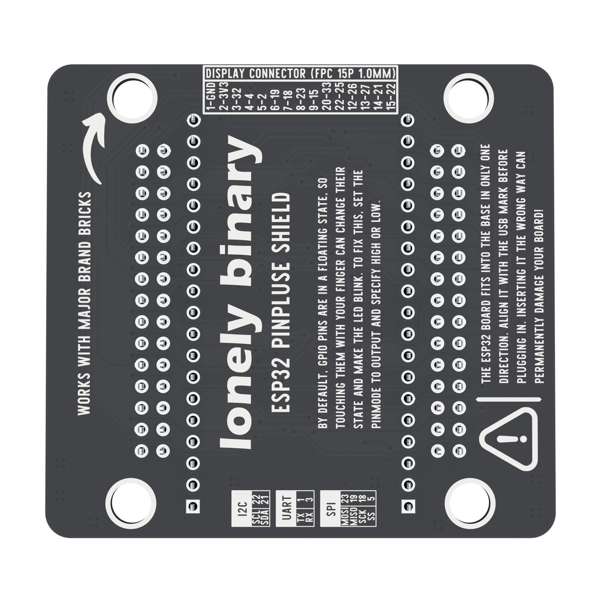 Underside of the ESP32 PinPulse Shield with the display connector pin mapping
