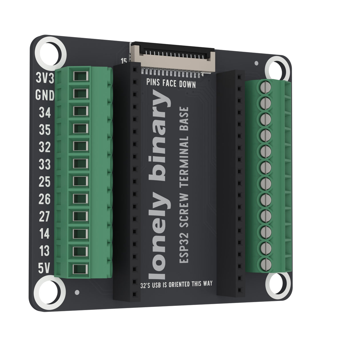 ESP32 Screw Terminal Base swung 30 degrees away on its left edge