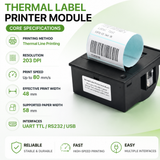 LONELY BINARY 58mm Thermal Label Printer Module Kit, ESP32-S3 TTL Base