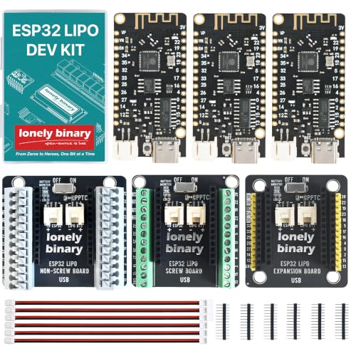 Lonely Binary 3-Pack ESP32 Development Board, LiPo UPS Charger, 3 Shields