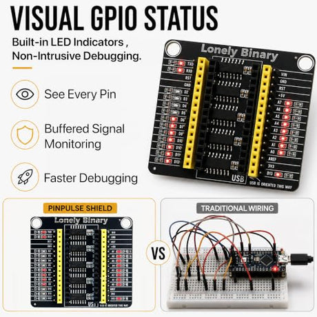 Lonely Binary 3X Nano V3.0 ATmega328P USB-C with PinPulse LED Shield Kit