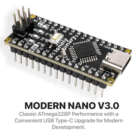 Lonely Binary 3X Nano V3.0 ATmega328P USB-C with PinPulse LED Shield Kit