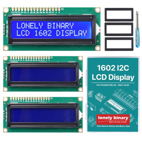 Lonely Binary 3-Pack 1602 LCD Display Module, Built-in I2C, 16x2 Blue