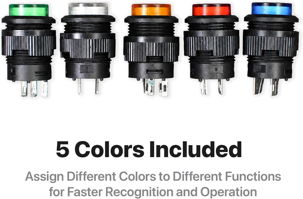 10-Pack 16mm Latching LED Push Button Switch, 5 Colours