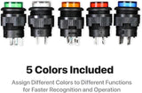10-Pack 16mm Latching LED Push Button Switch, 5 Colours