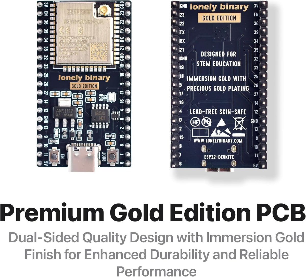 3-Pack ESP32 WROOM-32UE with IPEX Antenna + GPIO LED