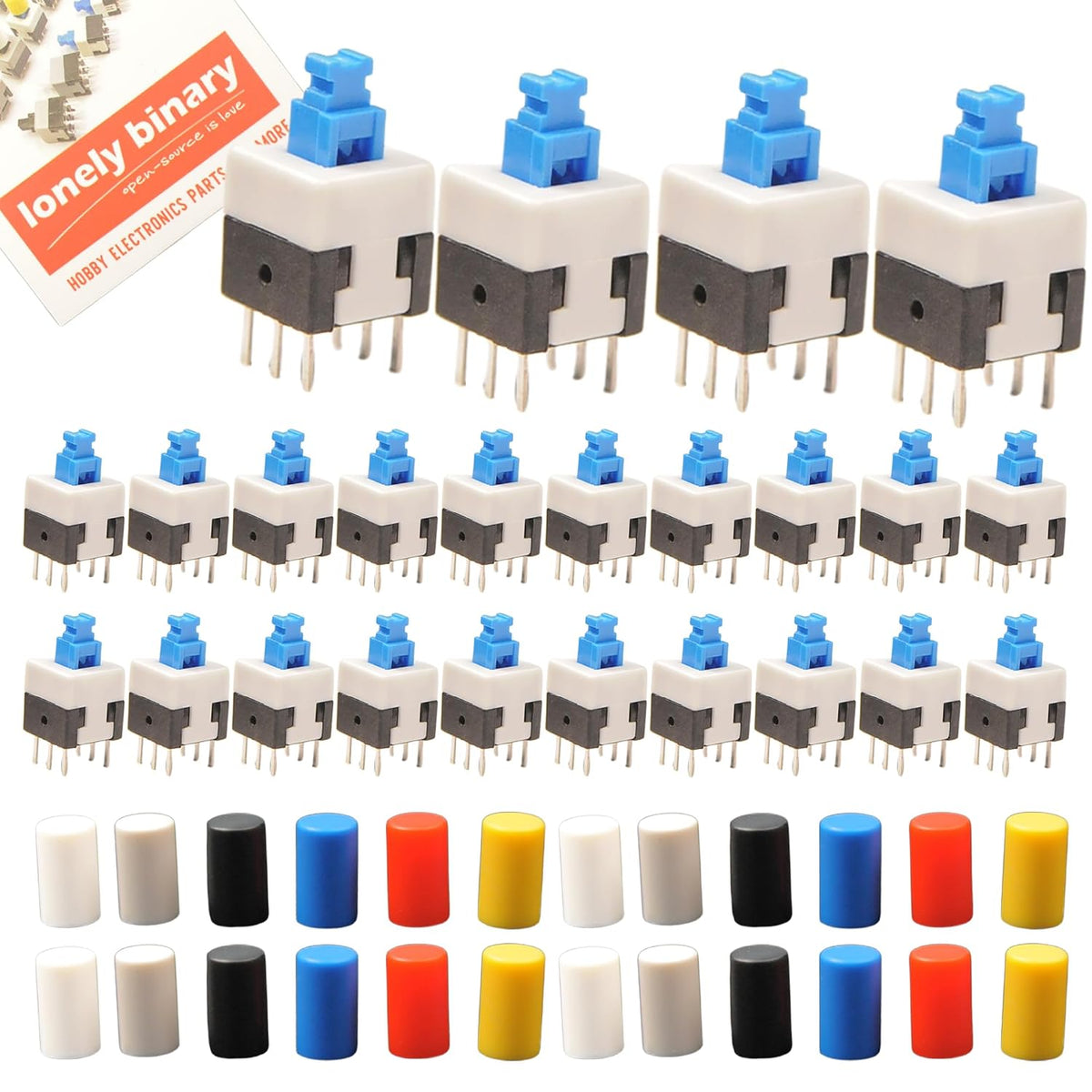 24-Pack DPDT Push Button Switches, 8x8mm