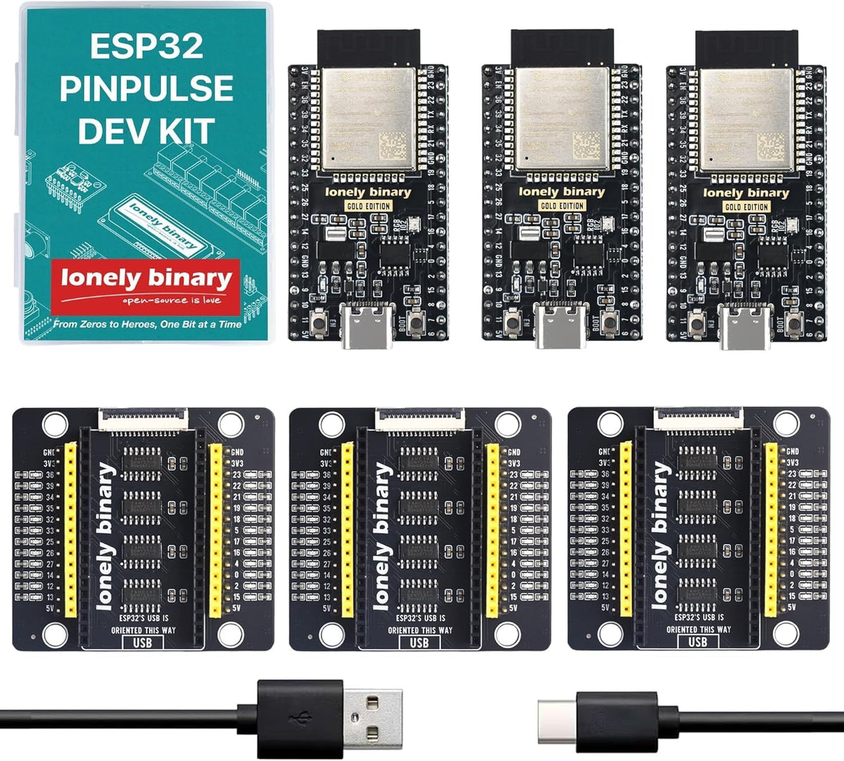 3-Pack ESP32 PinPulse Shield, GPIO LED + Display Port