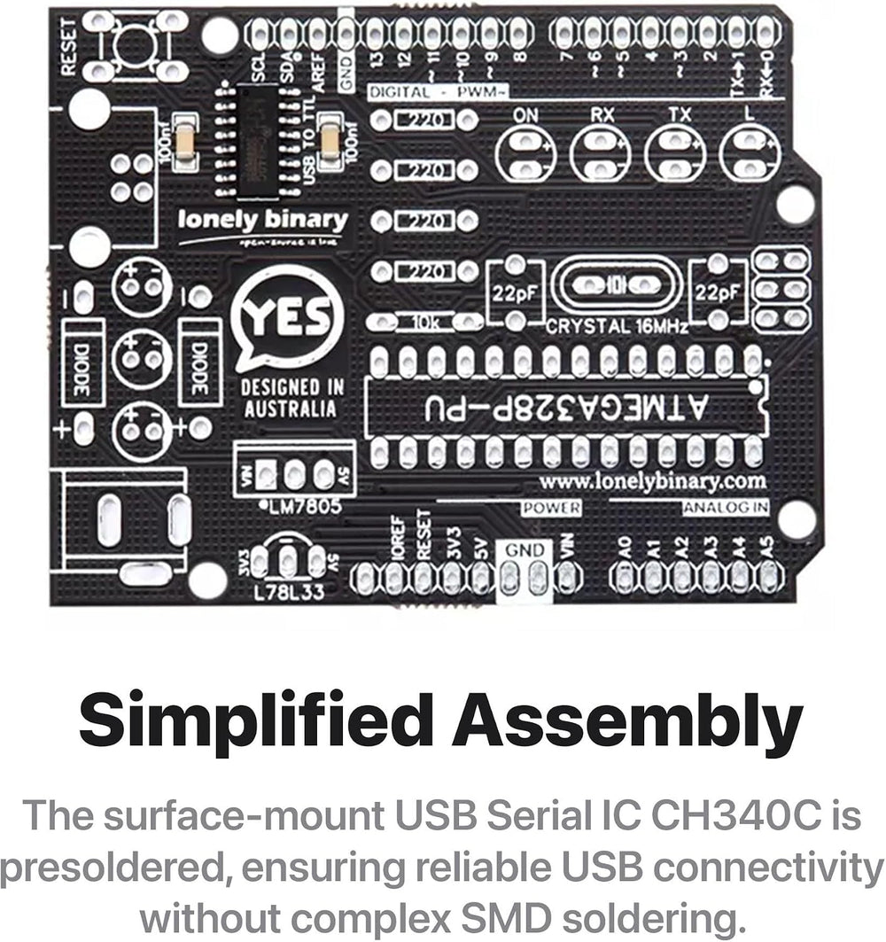 DIY UNO R3 Kit, Through-Hole Soldering