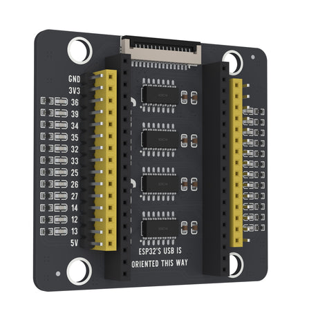 ESP32 PinPulse Shield swung 30 degrees away on its left edge