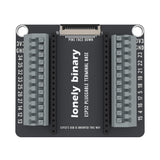 ESP32 Pluggable Terminal Base seen from above: two rows of grey push-in terminals either side of the ESP32 sockets