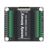 ESP32 Screw Terminal Base seen from above: two rows of green screw terminals either side of the ESP32 sockets