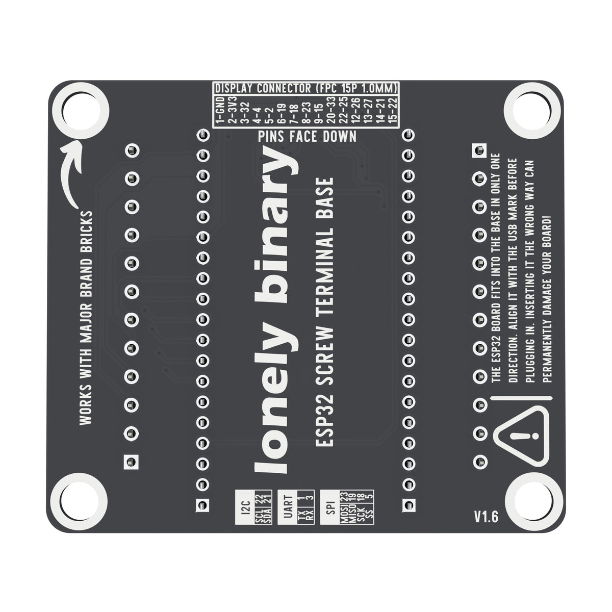 Underside of the ESP32 Screw Terminal Base with the display connector pin mapping
