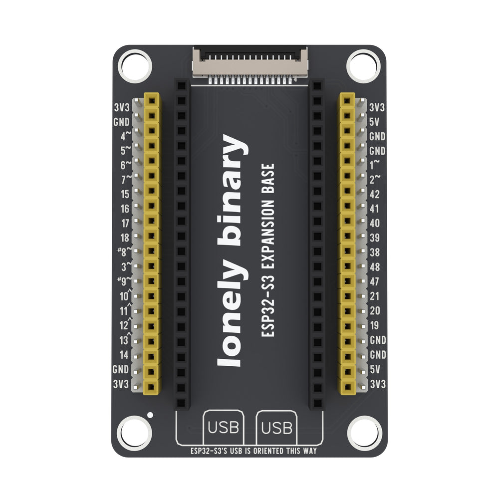 ESP32-S3 Expansion Base seen from above: yellow and white pin headers either side of the ESP32-S3 sockets