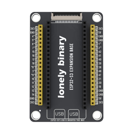 ESP32-S3 Expansion Base seen from above: yellow and white pin headers either side of the ESP32-S3 sockets