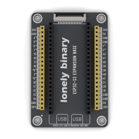 ESP32-S3 Expansion Base seen from above: yellow and white pin headers either side of the ESP32-S3 sockets