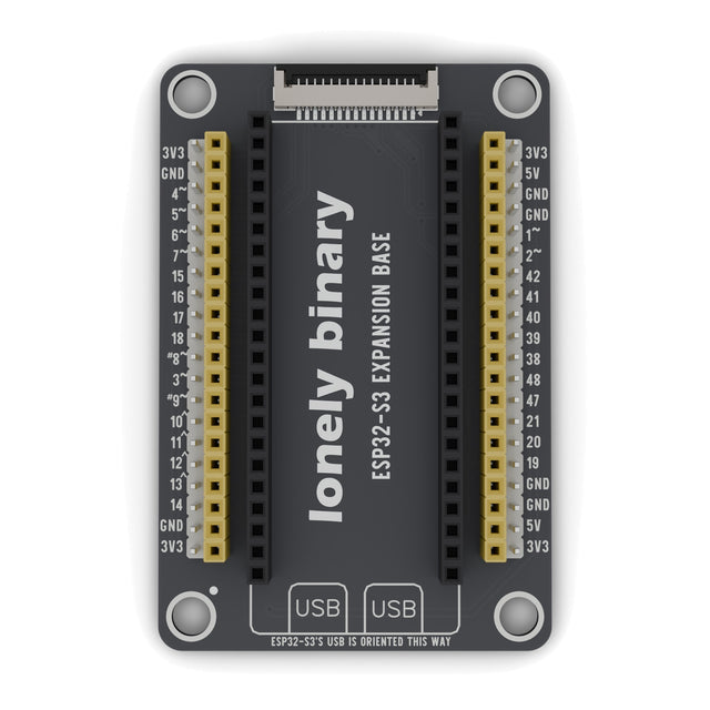 ESP32-S3 Expansion Base seen from above: yellow and white pin headers either side of the ESP32-S3 sockets