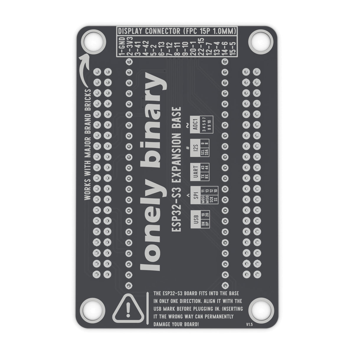 Underside of the ESP32-S3 Expansion Base with the display connector pin mapping