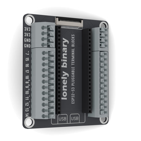 ESP32-S3 Pluggable Terminal Base swung 30 degrees away on its left edge
